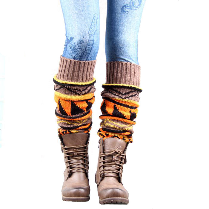 Geometric Pattern Knit Leg Warmers Womens Warm Patchwork Boot Socks